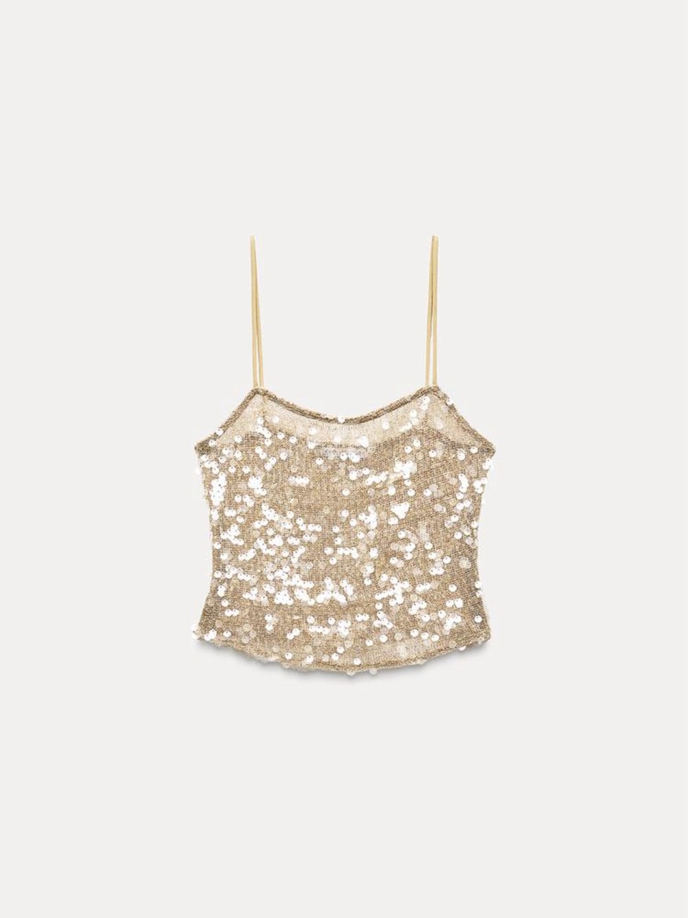 Zara Reflective Sequin Knit Mesh Camisole Top in Gold Size Small